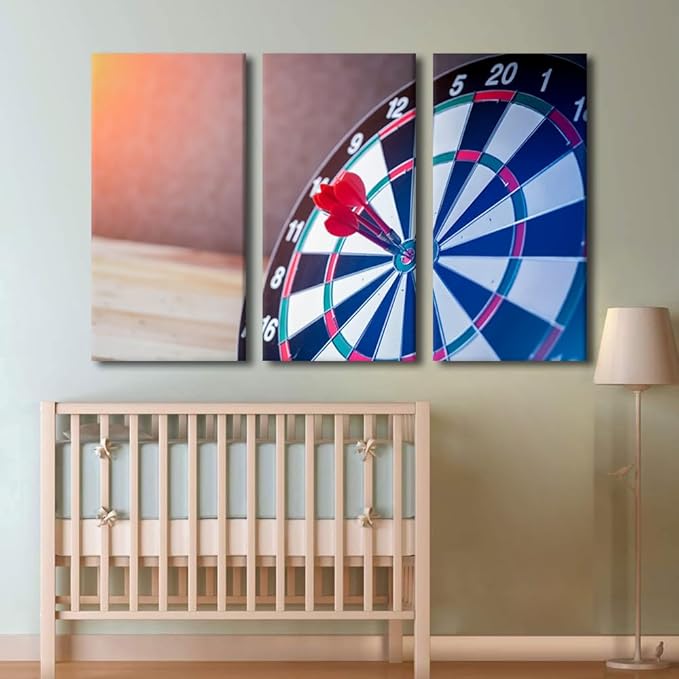 3 Piece Black and White Wall Art Dart Hits the Bullseye Poster Artwork Canvas Wall Art Rustic Decoration Wall Decor Contemporary Decor for Bedroom Success Wall Art Framed Ready to Hang(40"Wx60"H)