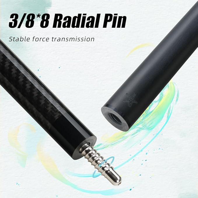 CRICAL Carbon Fiber Pool Cue Stick 58" Billiard Cue Sticks Professional Low Deflection Pool Sticks with 3/8 * 8 Pin Joint and 12.5mm Tip