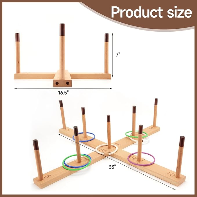 Ring Toss Game Outdoor - 33" Extra Large Outdoor Games for Adults and Family, Beechwood Giant Backyard Games, Ring Toss Game for Adults and Kids with 30 Rings & Carrying Bag