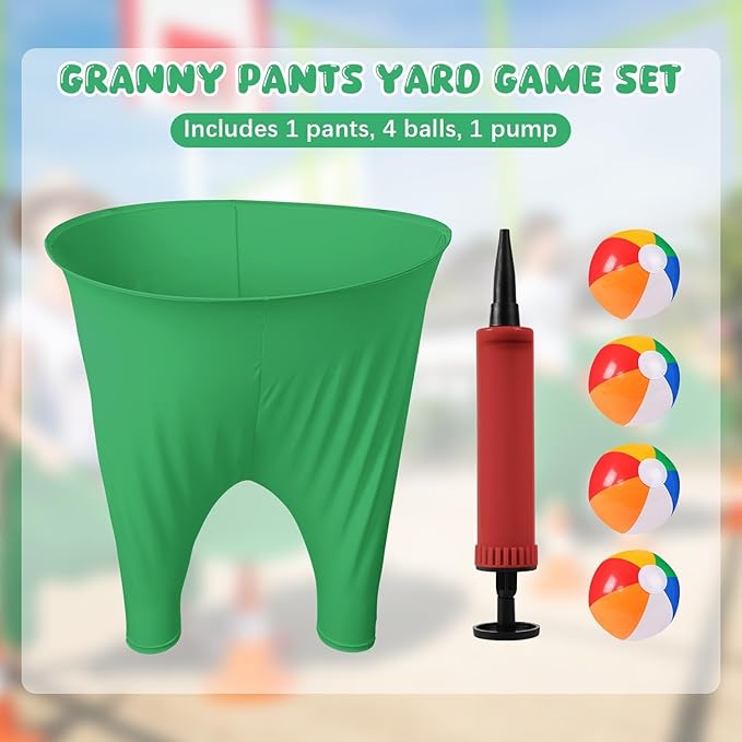 Granny Pants Yard Game Sets, 2025 New Outdoor Party Granny Pants with 4 Bouncy Balls and 1 Pump for Family Reunion Games, Backyard Gatherings & Team Games