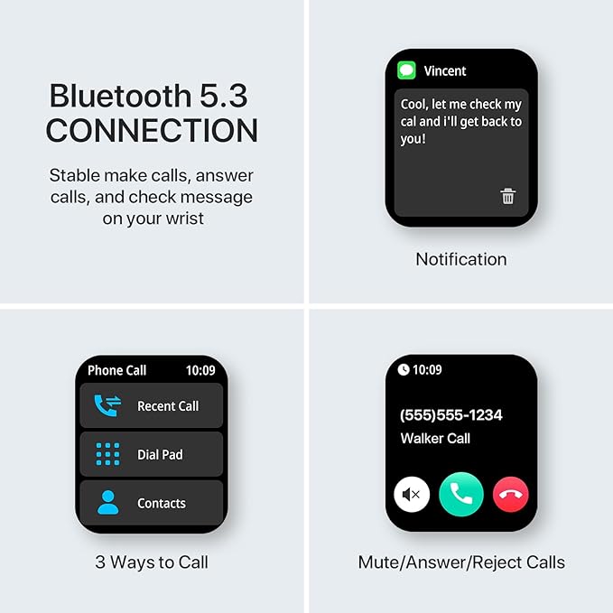 WalkerFit Smart Watch for Men: 1.84'' Big Screen Fitness Watch for Android, Running Smartwatch with Heart Rate Monitor for Sleep/Stress, Waterproof Activity Tracker with Pedometer