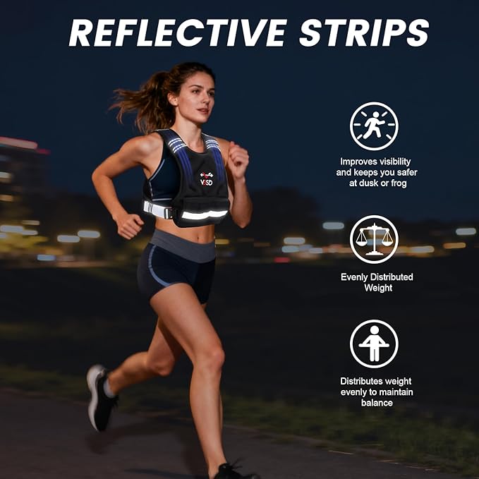 VBSD Adjustable Weighted Vest for Women Men 4-10lb/11-20lb/20-32lb Vest with 6 Ironsand Weights Body Weight Vest with Reflective Strip for Running Walking Strength Training Workouts