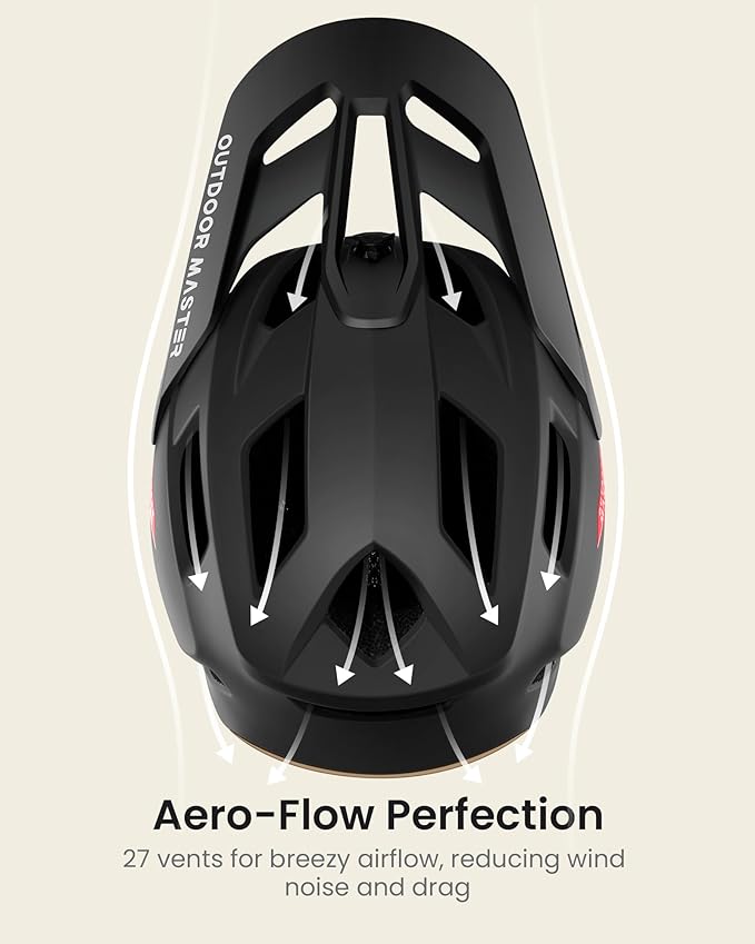 OutdoorMaster Full Face Mountain Bike Helmet for Men & Women-Two Removable Chin Pad Mountain Bike Helmet Grizzly, Ventilation Lightweight Racing Downhill DH BMX MTB Helmet