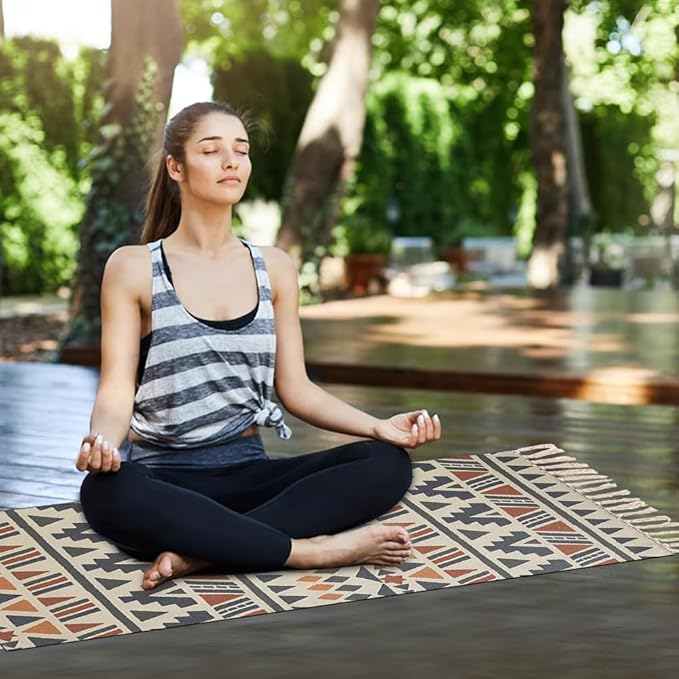 nuveti Cotton Yoga Mat - Absorbent, Grippy Tight Weave, Ashtanga & Hot Yoga Rug, Helps with Slippery Hands & Feet