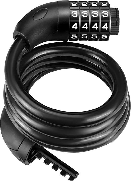 High Security Bike Lock Cable with 4-Digit Resettable Combination, Anti-Theft Bicycle Lock for Bikes, Cut-Resistant, Weatherproof Cycling Accessory
