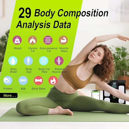 Fitness Body Fat Scales with Hand Sensors 8 Electrodes 29 Body Analysis 180kg Weight Scale, Professional Body Fat and Muscle Mass Analyzer with App/Large Display (White)