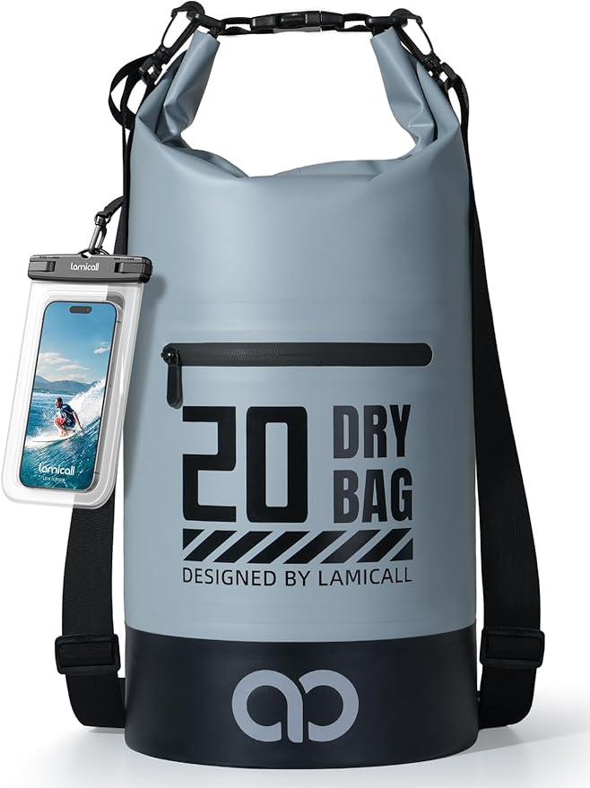 Lamicall Dry Bag Waterproof Backpack - [Zippered Pocket] 5L/10L/20L/30L/40L Roll Top Waterproof Bag with Water Proof Phone Pouch, Floatable Drybag for Swimming, Boating, Kayaking, Camping, Beach