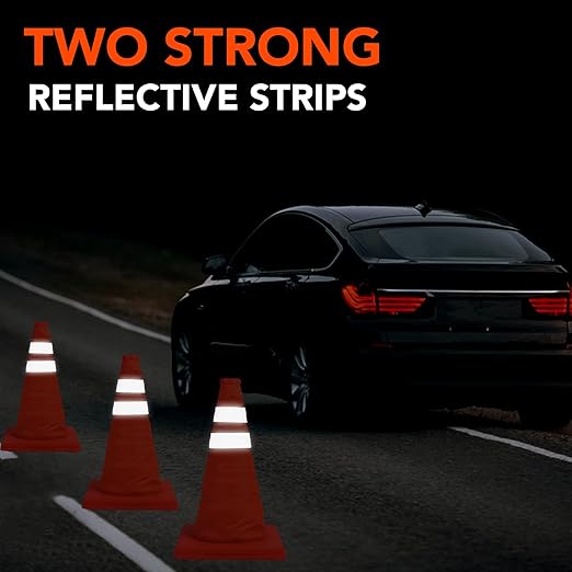 [3 Pack]18 Inch Collapsible Traffic Safety Cones - Parking Cones with Reflective Collars, Orange Safety Cones for Parking lot, Driveway, Driving Training etc