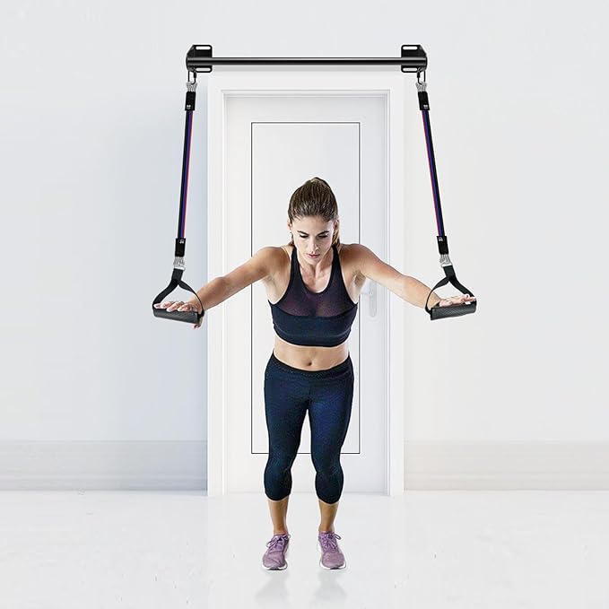 SELEWARE Wall Mounted Pull Up Bar, Heavy Duty Chin Up Bar for Doorway, Multifunctional Home Gym Workout Equipment with Resistance Band Hooks, Supports Up to 440 lbs