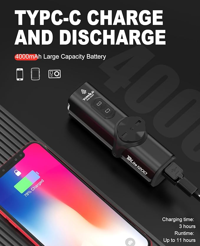 TOWILD DLite1800 Bike Lights for Night Riding 1800LM Dual Light Source System,Super Bright Front Bicycle Light Waterproof Bike Headlight for Mountain,Road,Commuter Cycling -Fits All Bikes