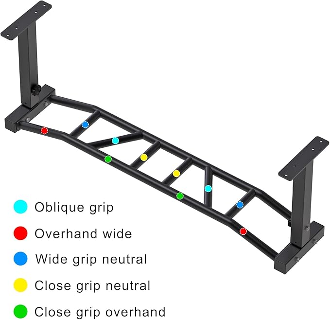 Kipika 48" Ceiling Mounted Pull Up Bar, Heavy Duty Multi-Grip Chin Up Bar,Mounted Pull Up Bar, Adjustable Height, Pull Up Bands for Chin Ups & Body Stretching, Ideal for Home Gym and Strength Training