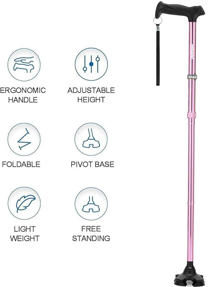 REHAND Walking Cane for Men & Women - Foldable, Adjustable, Lightweight, Self Standing Pivot Walking Cane, Soft Handle Grip, with Travel Bag, Walking Sticks for Seniors & Adults
