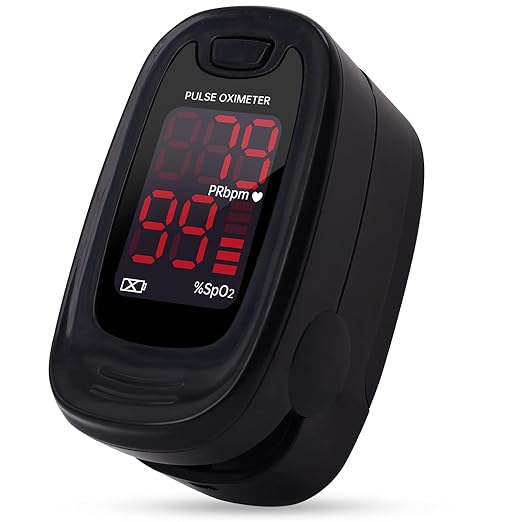 CONTEC CMS50M Pulse Oximeter Fingertip Blood Oxygen Saturation Monitor SpO2 and PR Bar Graph Blood Oxygen, Neck/Wrist Cord LED Display, Black