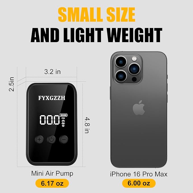 Mini Electric Bike Pump - Fast Inflate Bike Tire Pump with Gauge, 150PSI Air Pump with Presta and Schrader Valve for Road Bike, Mountain Bike, E-Bike, Motorcycle