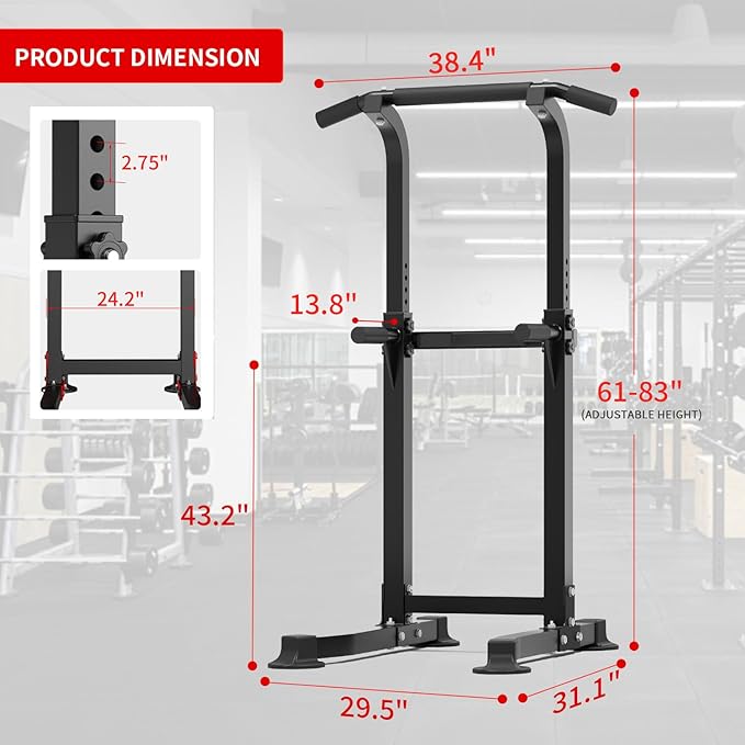 ZENOVA Pull Up Bar Dip Bar Power Tower Workout Dip Station Height Adjustable Free Standing Chin Up Bar Home Gym Equipment 300LBS Weight Capacity