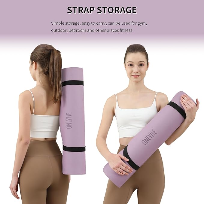 Yoga Mat Extra thick 8mm Exercise mat, Soft Lightweight TPE Fitness Mat with strap, High Elasticity, Anti-fatigue,non-slip mat for Women, Yoga, Camping, Travel, Gym & Outdoor | 72"L x 0.32"Th