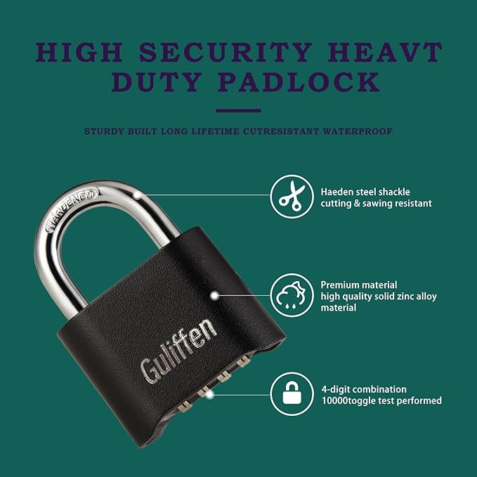 2 Pack Heavy Duty Weatherproof Combination Padlock, Outdoor Combination Lock with Long Shackle for Gate, Fence, Warehouse, Storage Unit,Garages