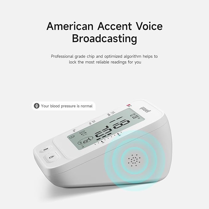 yuwell Blood Pressure Monitor, Large Upper Arm Blood Pressure Cuff, Digital Blood Pressure Machine for Home Use, Large Display, Stores 99 Readings, Voice Broadcasting with Power Adapter and Batteries
