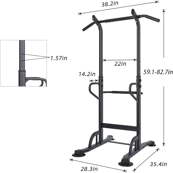DlandHome Upgrade Multi-Function Power Tower Adjustable Height Pull Up and Dip Station Strength Training Fitness Workout Station, PSBB002-P
