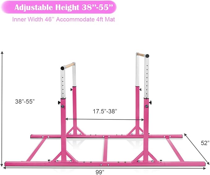 Costzon Double Horizontal Bars, Junior Gymnastic Training Parallel Bars w/11-Level 38-55" Adjustable Heights, 264lbs Capacity, Ideal for Indoors, Outdoor, Home Practice