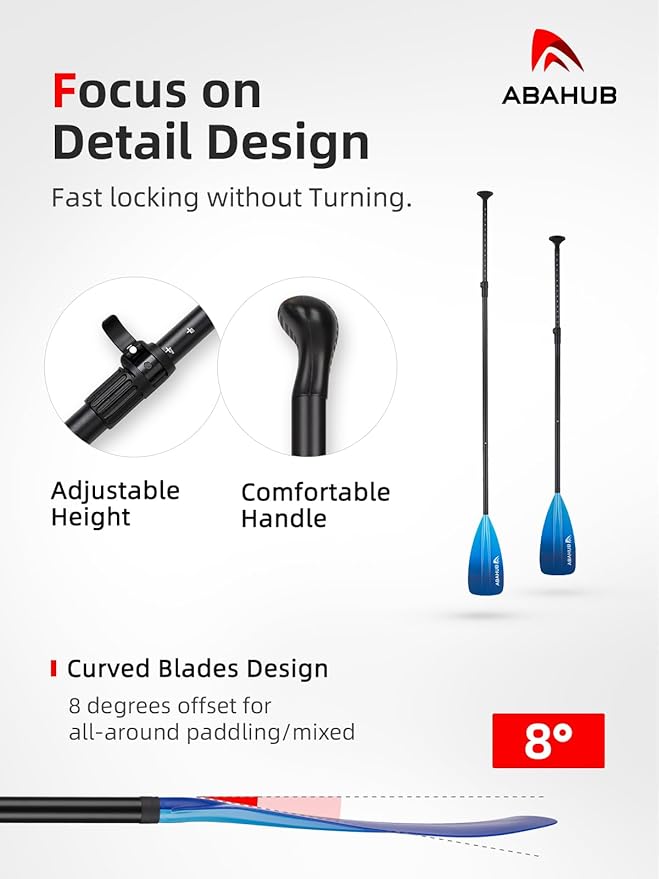 Abahub SUP Paddle - 3 Piece Adjustable Paddles - Lightweight Stand-up Paddle Oars for Paddleboard, Adjustable Aluminum Alloy Shaft 68" - 84", Black/Blue/Green/Orange/Red/Yellow Plastic Nylon Blade