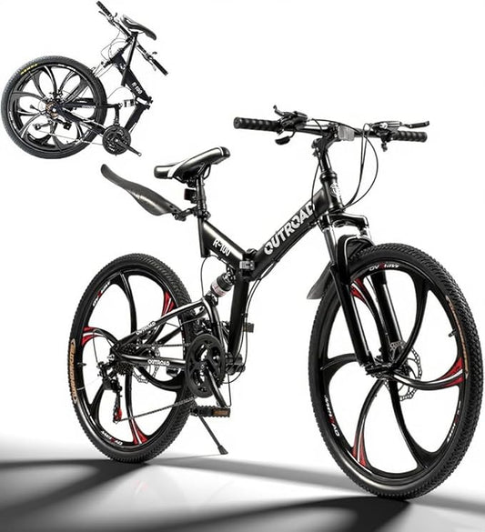 26 Inch Folding Mountain Bike with High Carbon Steel, 21 Speed City Bike with Dual Suspension, Folding Bicycle for Adults Men and Women