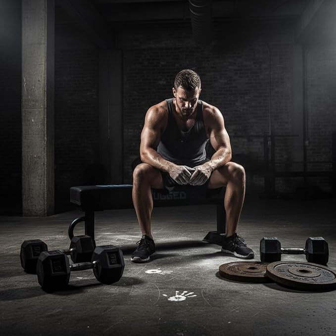 RUGGED STRENGTH Flat Weight Bench - 47” Heavy Duty 2x3” Steel Frame, 3.5” Thick Cushion, 1500 LB Capacity – Commercial Grade Workout Bench for Home Gym & Strength Training