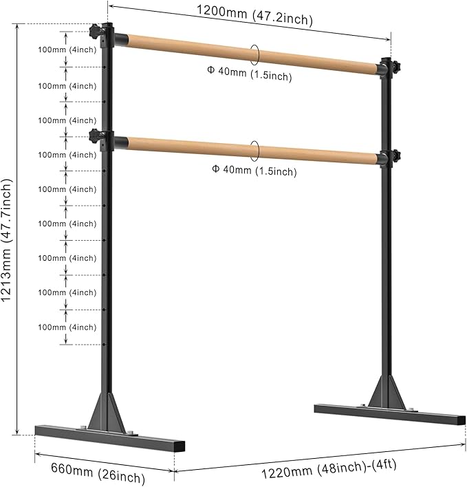 SELEWARE Height Adjustable Ballet Barre Freestanding Ballet Bar Heavy Duty Dance Bar Support Barre Movements Body Stretch Pull-ups, Sturdy Construction Never Fall Apart, Anti-Slip