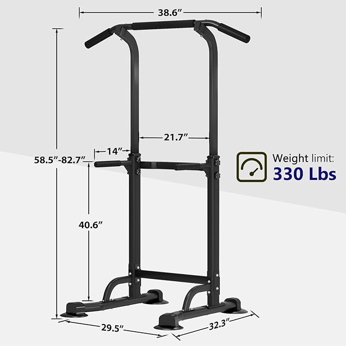 Dland Power Tower Pull Up Bar Dip Station and Height Adjustable Dip Bar Stand, Multi-Function Home Gym Exercise Equipment Strength Training Fitness Workout Station