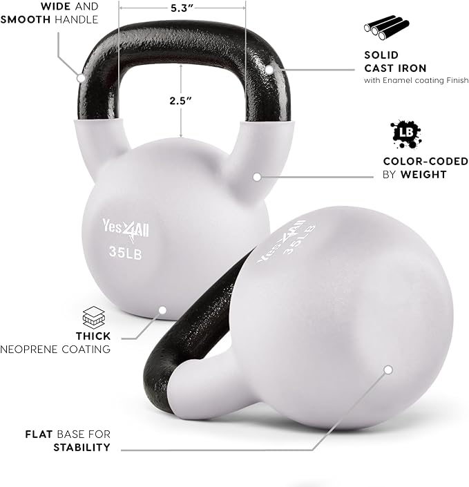 Yes4All Kettlebells 5lbs-65lbs & Kettlebell Sets Adjustable Weights, Kettlebell for Weight Training, Home Workout Equipment with Secure Grip for High Rep, Exercise Equipment