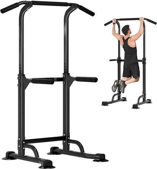 DlandHome Power Tower Pull Up Dip Station Multi-Function Fitness Equipment for Strength Training Adjustable Height Dip Stand for Home Gym