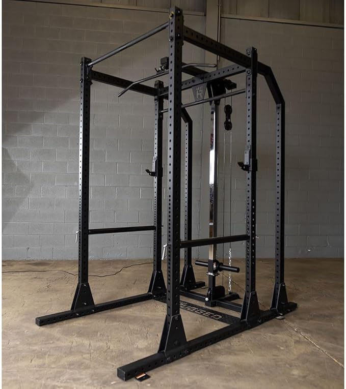 Rugged Strength & Fitness MAX Extended Power Rack Package with LAT, Bench, 500 lb. OLY Set, Floor Mats