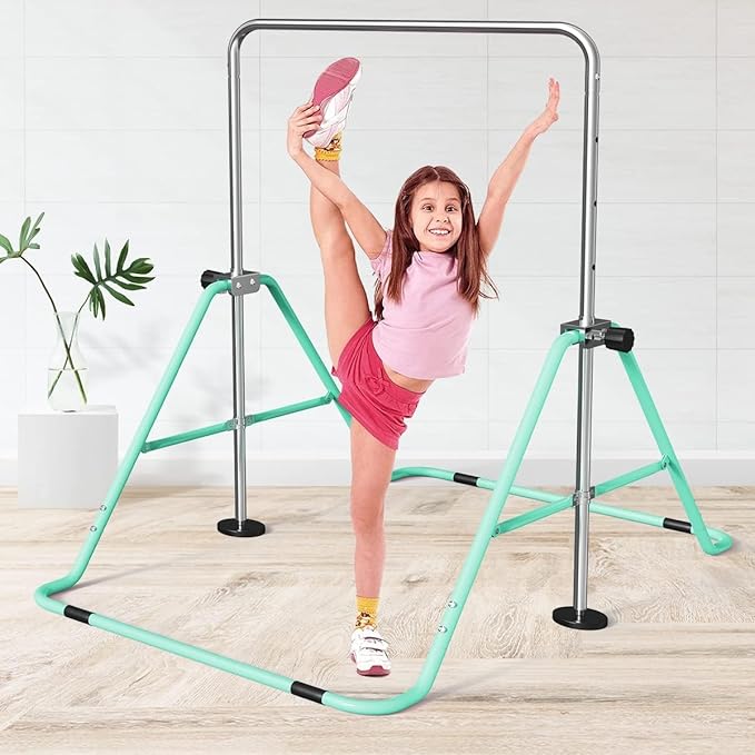 FBSPORT Gymnastics Bar for Kids, Adjustable Height Gymnastic Horizontal Bars,Junior Training Bar Children Folding Training Monkey Bars for Home Using