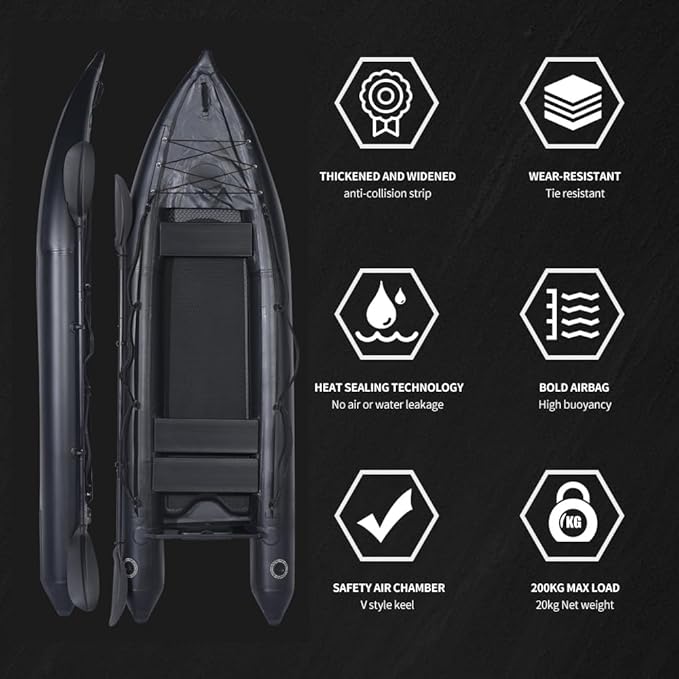 2 Person Inflatable Kayak Fishing PVC Kayak The Dimension 130'' *43'*11.8'' Inflatable Kayak Rescue Rubber Rowing Kayak with Pump Aluminum Alloy Seat Paddle Inflatable Mat, Repair Kit, Fin