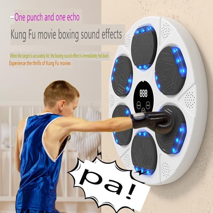 Music Boxing Machine with Two Pairs of Gloves, Upgraded Smart Bluetooth Music Boxing Parent-Child Games, Stress Relief Wall-Mounted Exercise Equipment for Home