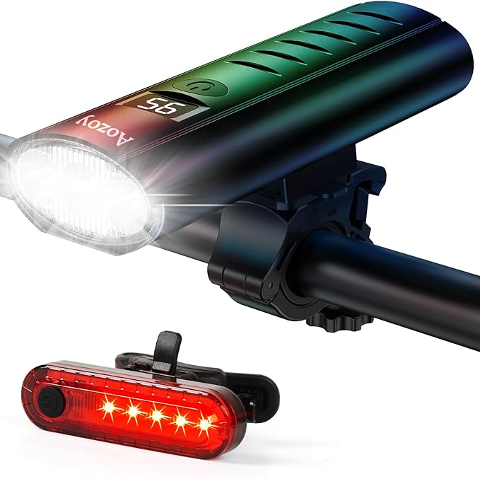 Bike Light Set USB Rechargeable - 5400mAh Bike Headlight & Taillight with Digital Display, 3 LED Super Bright 1600 Lumen 6 Lights Modes for All Bicycles, Road, Mountain, Night Riding