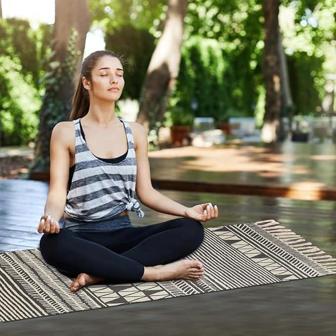 nuveti Cotton Yoga Mat - Absorbent, Grippy Tight Weave, Ashtanga & Hot Yoga Rug, Helps with Slippery Hands & Feet