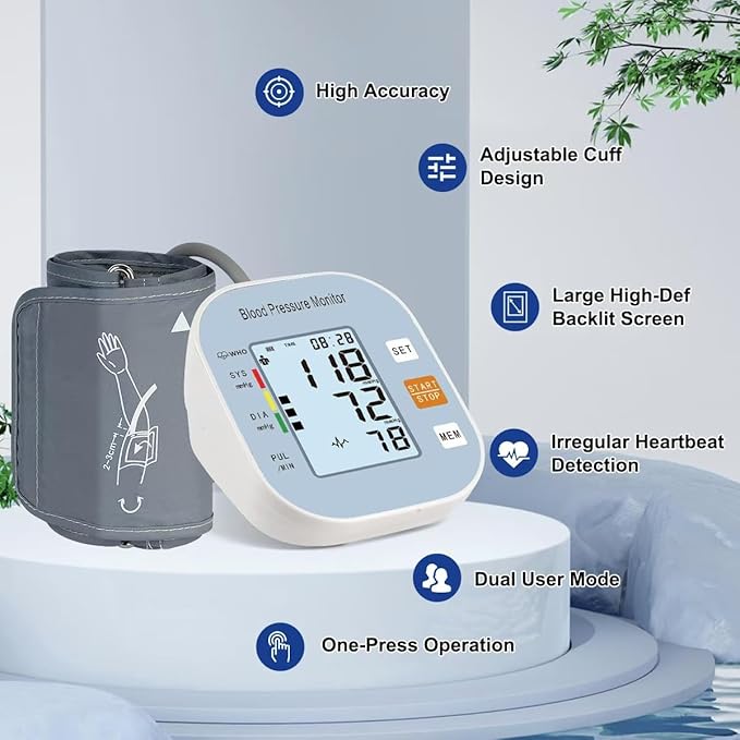 Blood Pressure Monitors for Home Use, Blood Pressure Machine Upper Arm with Large Wide Cuff Automatic Digital BP Machine LCD Screen BSX583(Light Blue)