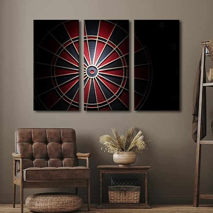 Canvas Wall Art 3 Panel Dart Plate Poster Wall Decor for Living Room Bedroom Bathroom Office Artwork Inspirational Wall Art Dart Plate in the Dark Modern House Decor Framed Ready to Hang(28"Wx42"H)