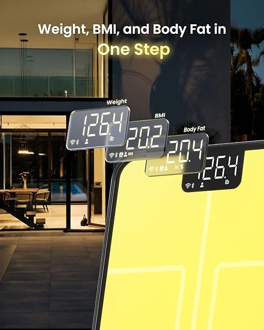 RENPHO Smart Scale for Body Weight, BMI, Body Fat, Muscle Mass, Bluetooth Wi-Fi Rechargeable Scale, RGB Lighting Color Changing Scale, Sync with Fitness App, Chroma Aspire