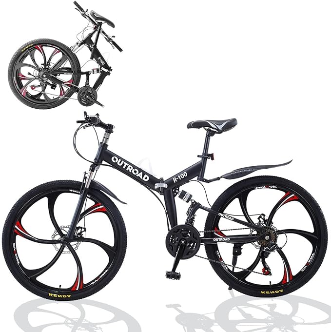 26 ich Folding Mountain Bike, 21 Speed High Carbon Steel Mountain Bike for Adults with 26 Inches Durable Tires, Front Suspension Folding Bicycle for Women and Man