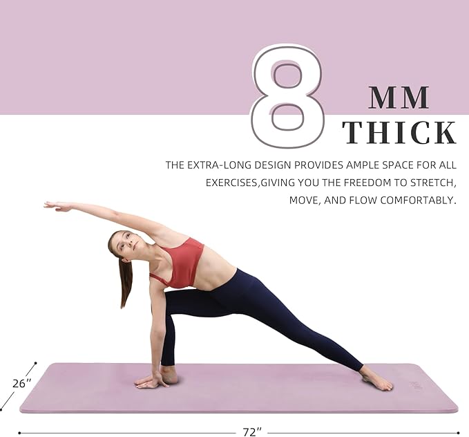 Yoga Mat Extra thick 8mm Exercise mat, Soft Lightweight TPE Fitness Mat with strap, High Elasticity, Anti-fatigue,non-slip mat for Women, Yoga, Camping, Travel, Gym & Outdoor | 72"L x 0.32"Th