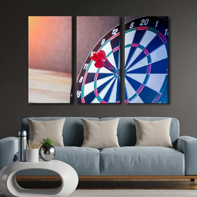 3 Piece Black and White Wall Art Dart Hits the Bullseye Poster Artwork Canvas Wall Art Rustic Decoration Wall Decor Contemporary Decor for Bedroom Success Wall Art Framed Ready to Hang(40"Wx60"H)