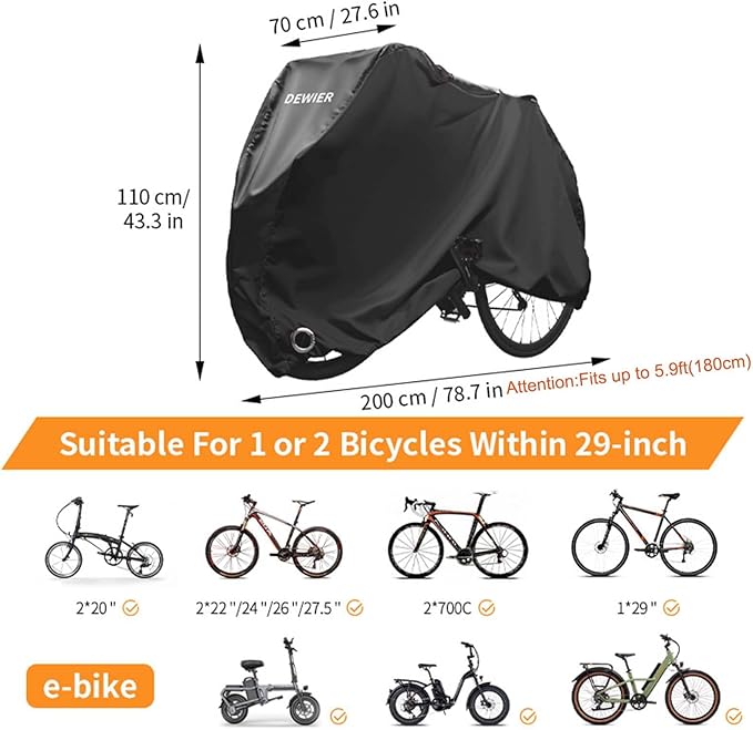 Bike Cover Waterproof Outdoor 420D Heavy Duty Ripstop XL Fits 1 or 2 Bikes with Lock Holes and Buckles Wind and Snowproof for All Season Use on Mountain Road Electric Bicycles