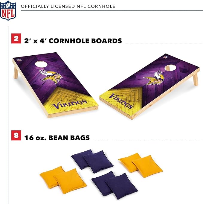 Wild Sports NFL Football 2' x 4' Regulation Size Solid Wood Cornhole Set with Direct Print HD Team Graphics Great Gift for Any Football Fan! Bean Bag Toss Family Outdoor Game