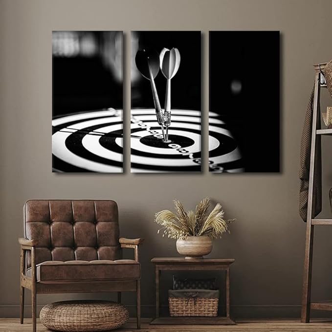 3 Panels Canvas Prints Dartboard with Darts Closeup Wall Art Modern Decor Leisure Sport Poster Inspirational Wall Art Living Room Bedroom Decoration Artwork Painting Framed Ready to Hang, 28"Wx42"H