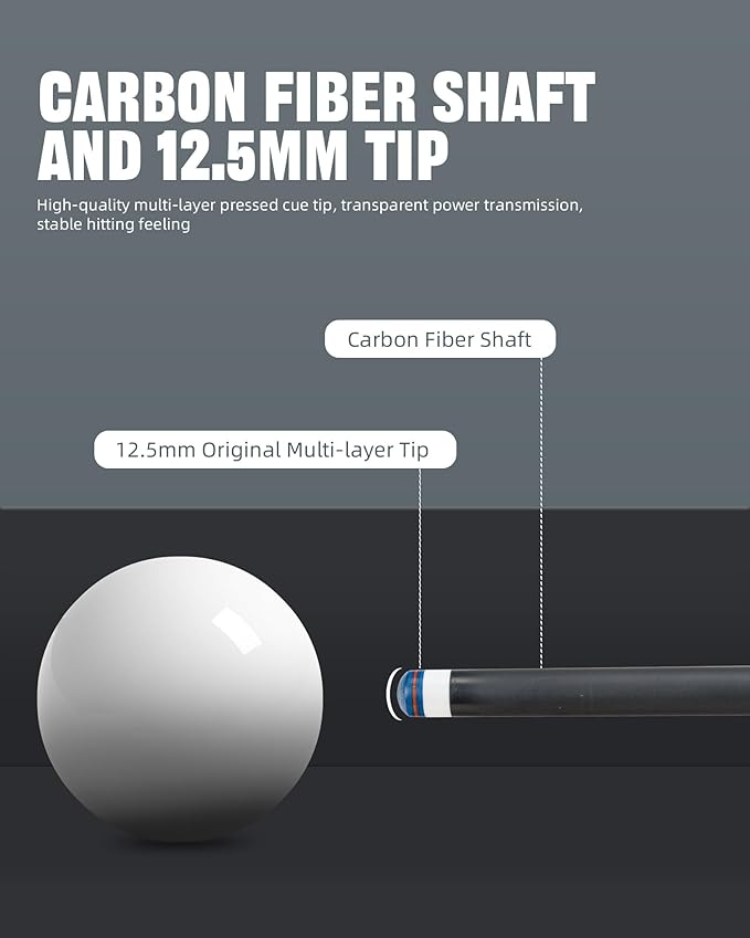 CRICAL Carbon Fiber Pool Cue Stick 58" Billiard Cue Sticks Professional Low Deflection Pool Sticks with 3/8 * 8 Pin Joint and 12.5mm Tip