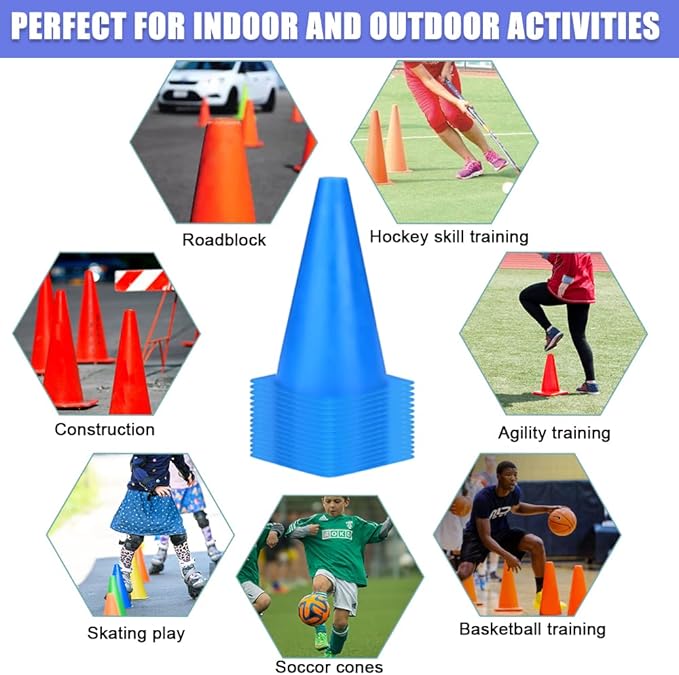 9 Inch Cones Sports, 15 Pack Orange Soccer Cones Training Agility Field Marker Plastic Traffic Cones for Football Basketball Drills Multipurpose Practice, Indoor Outdoor Games Activity Party Events