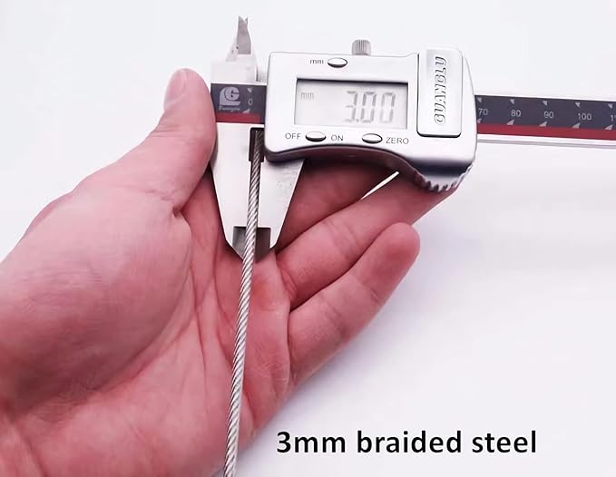 15FT 3mm Outdoor Travel Long Security Cable Lock,Braided Steel Coated Safety Cable Luggage Lock,Safety Cable Wire Rope Double Loop Lightweight (1 Pack)