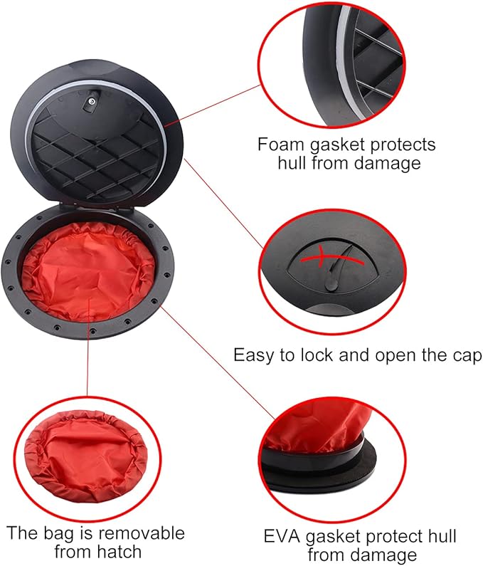 9 Inch Hatch Kit, Deck Hatch with Waterproof Bag and Fasteners for Kayak Boat Fishing Rigging（Black）